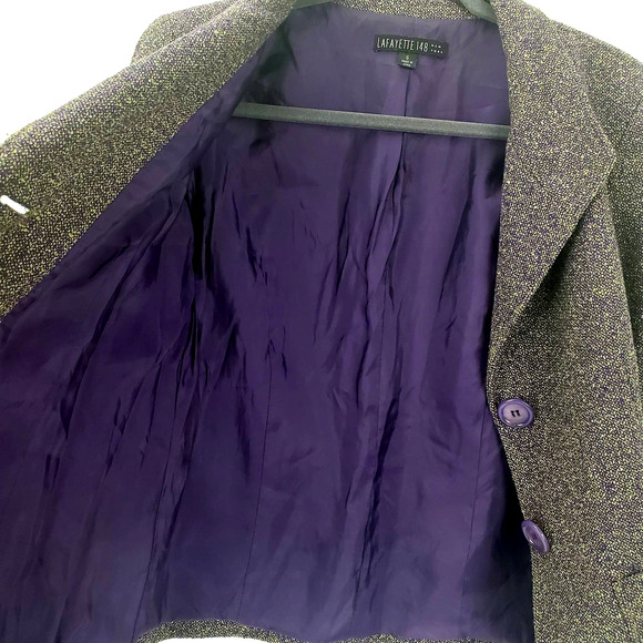 Lafayette 148 Blazer Size 6 Wool Blend Purple and Yellow Tweed Corpcore Jacket - Picture 6 of 9